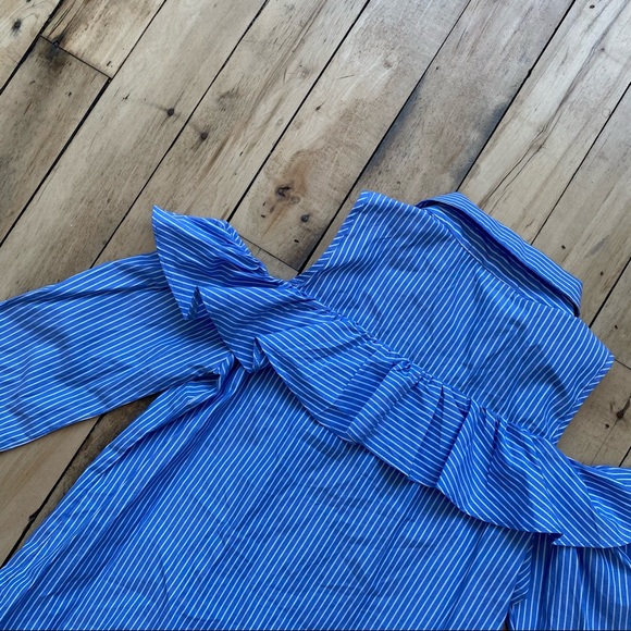 High Street Blue Pinstriped Cold Shoulder Dress - Picture 7 of 7